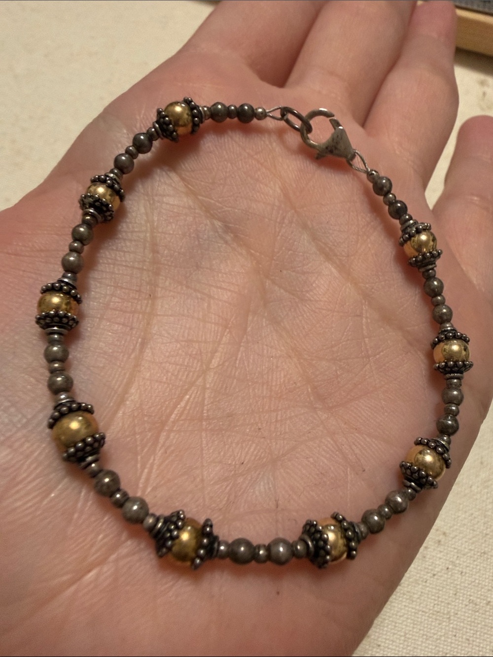 Sterling Silver 925 Gold & Silver Beaded Bracelet 7’ inch